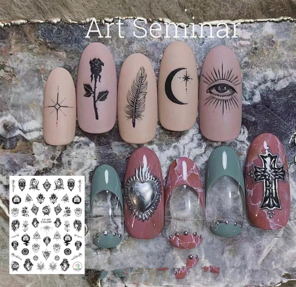 CA серия панк сердце черные глаза CA-486 стикеры 3D на ногти nail Art Наклейка шаблон diy Инструменты для ногтей украшения