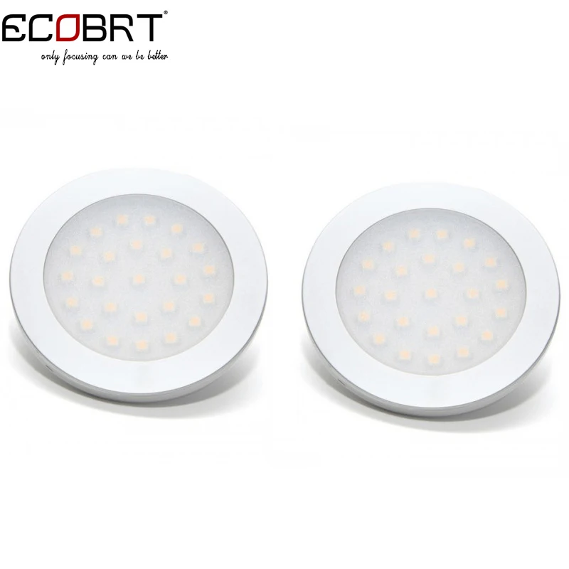 ECOBRT aluminum Round 12v Led Cabinet Puck lights 2W in Showcase Closet Furniture as led Accent Spotlight lamps 2pcs/lot
