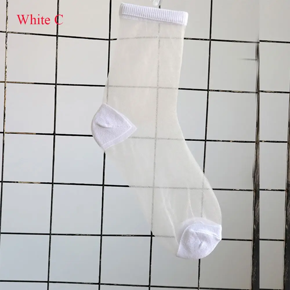 Новые прозрачные носки из прозрачного шелка с сеткой, ультратонкие прозрачные эластичные кружевные сетчатые летние носки для женщин - Цвет: White C