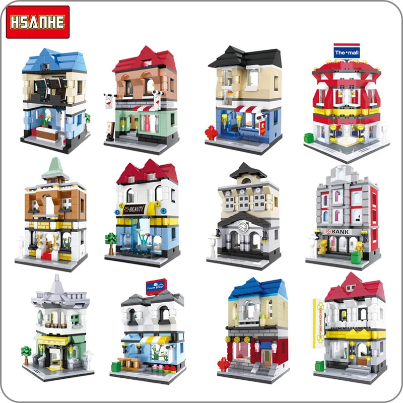 Mini City Street Hotel Shop Store Market Beauty Salon Wine Bank Restaurant DIY Blocks Building Toy Fit Legoings Gift Collection | Игрушки и