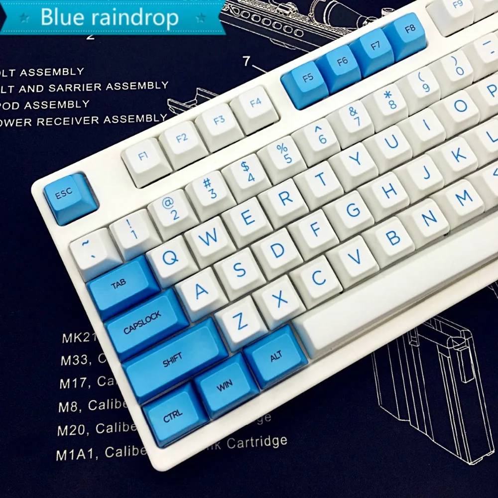 

Blue-white SA profile Keycap 104 keys Dye-Sublimation PBT kecaps For Profession Gamer And Cherry MX Switch Mechanical Keyboard