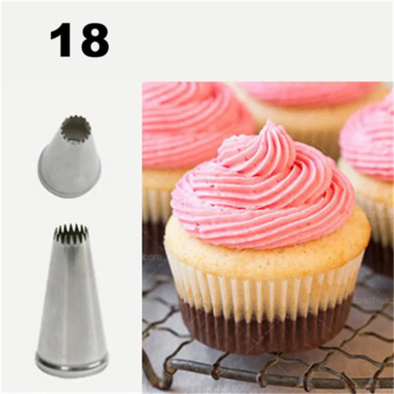 

#18 Cupcake Tube Stainless Steel Cake Nozzles Pastry Decorating Tips Dessert Chocolate Cookie Decorators