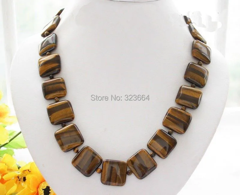 

HUGE 20" 20MM square tiger's-eye round BEAD NECKLACE