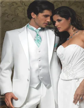 

2017 Gentleman Style Formal White Man Grooms Tuxedos Two Buttons Men Suits Trim Fit Wedding Wears (Jacket+Pants+Vest)