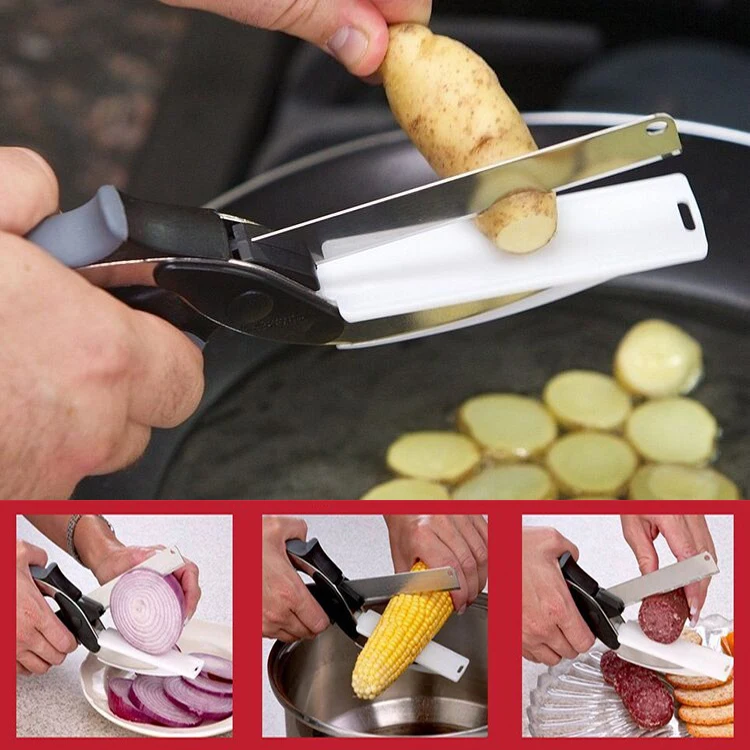 Mainpoint 2 в 1 Универсальный резак ножницы нож и доска умный шеф-повара из нержавеющей стали Овощной кухонный инструмент