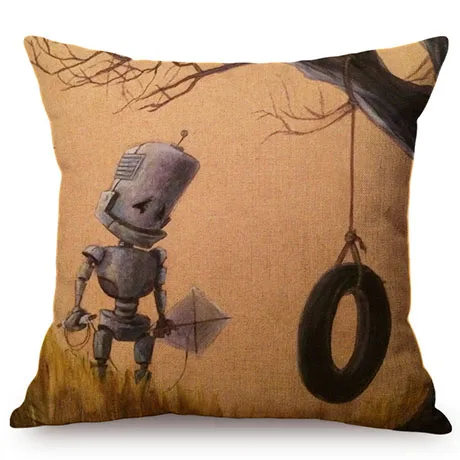 18 Nordic Adorable Robot Characters Cartoon Decorative Throw Pillow Cover Cotton Linen Chair Seat Cushion Cover Cases for Car K102-12
