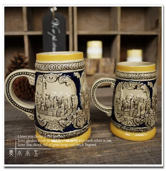 

Big/Small For Choice Ceramic German Beer Mug The Montenegro Hand Painted Mugs Embossed Pattern Coffee Cup