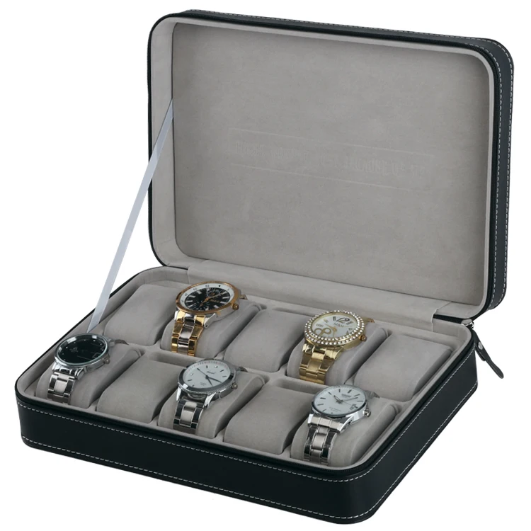 

Dropshipping Quality Leather Zipper Watch Bag Portable Leather Bag Watch Case 10Sets Wristwatch Box Storage Fashion Watch Boxes