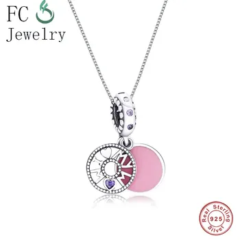 

925 Sterling Silver Letter I Love My Mom DANGLE CHARM Pink CZ Pendant & Necklac Women DIY Fashion Silver Jewelry Collares Choker