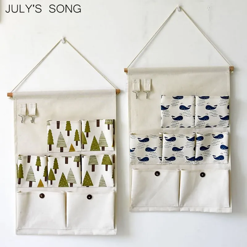 

JULY'S SONG Cartoon Hanging Storage Bag Organizadores Para Closet 7 Pockets Holder Wardrobe Organizer Wall Pocket Hanging Bags