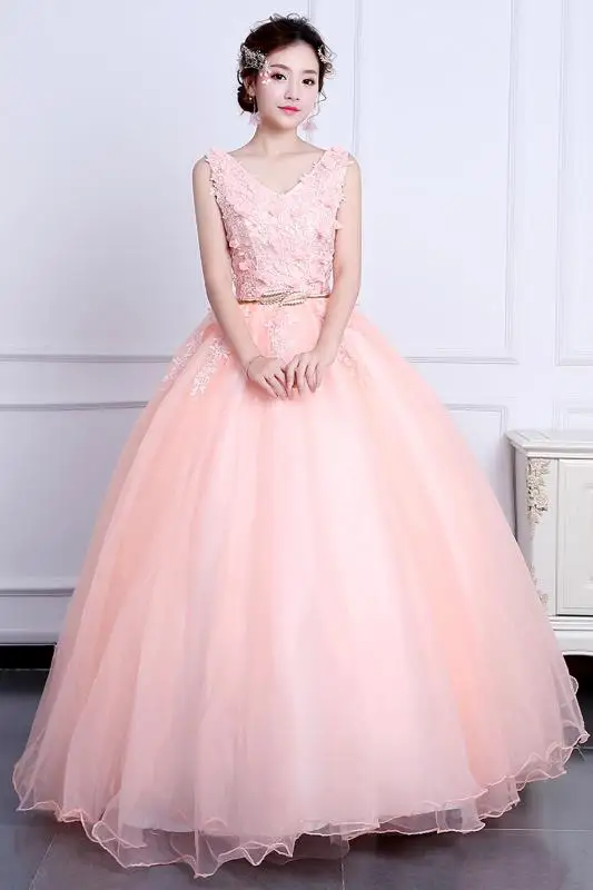 Розовые милые платья 16 Quinceanera дешевые с V образным вырезом и цветами из бисера