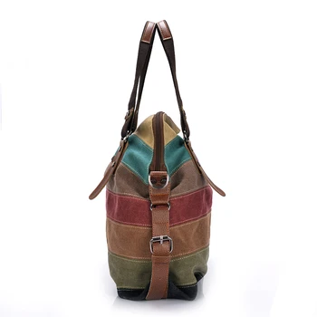 Women Canvas Striped Bags Large Capacity Crossbody Bag 5