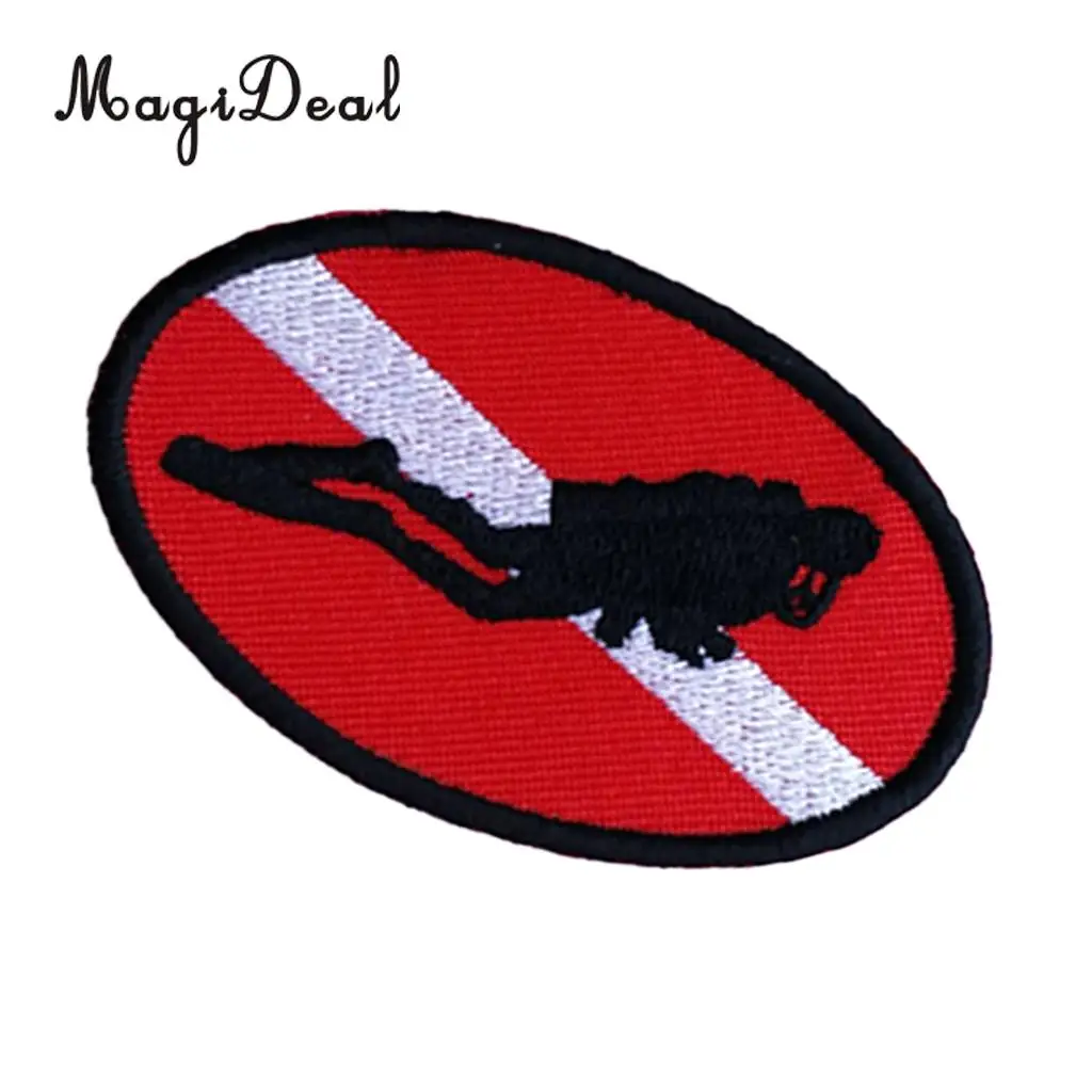 MagiDeal Ellipse Diver Down Flag Patch Embroidered Iron On Sew On Scuba Diving PADI Divers Emblem Souvenir