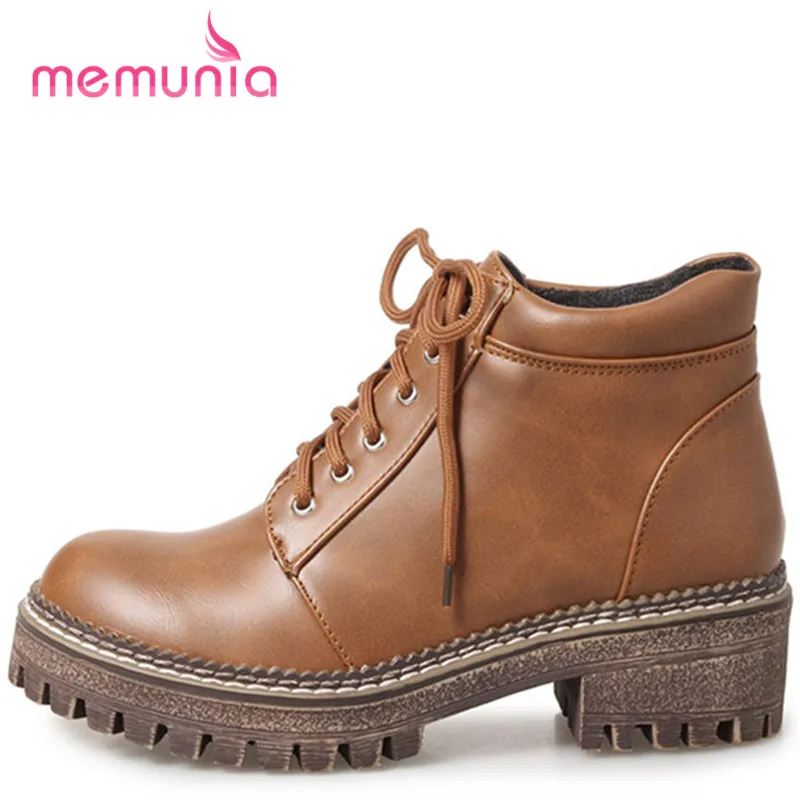 

MEMUNIA 2020 new ankle boots platform boots autumn winter round toe square heels casual women boots