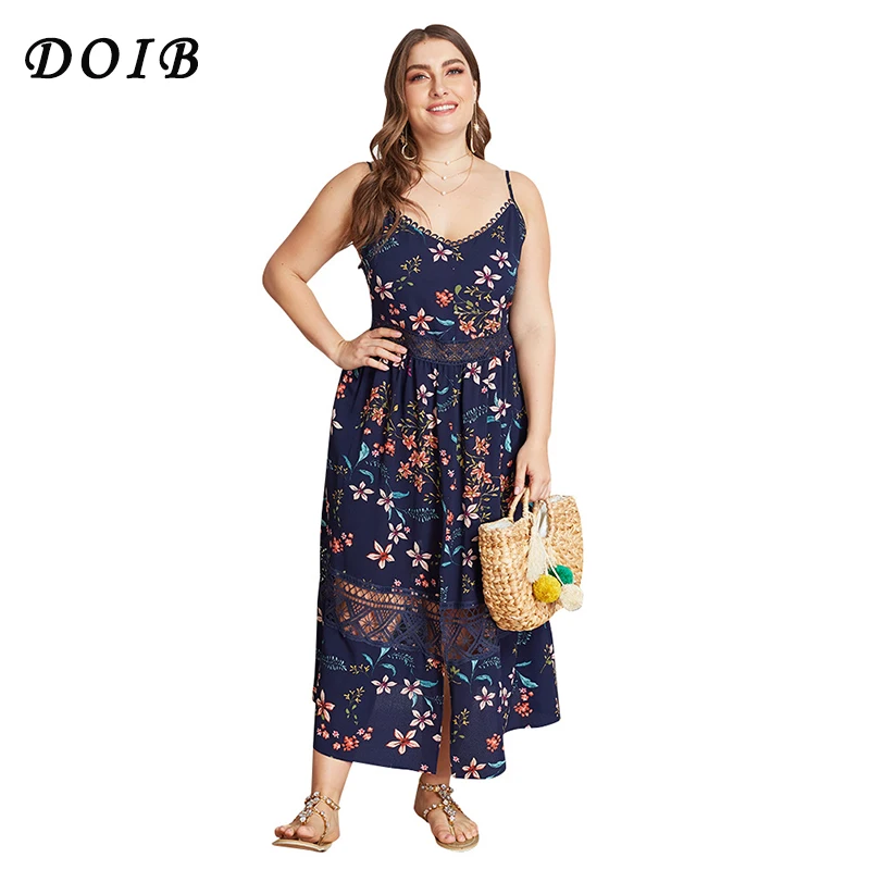 

DOIB Plus Size Dresses Floral Print Spaghetti Long Bohemia Bodycon Maxi Dress XL XXL XXXL XXXXL