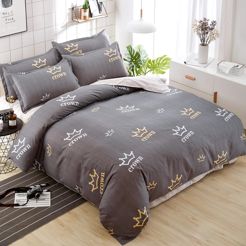 

New Design Gray King Crown Bedding Set Cotton Duvet Cover Set 3/4pcs Bed Sheet Pillowcase Twin Queen King Size Free Shipping