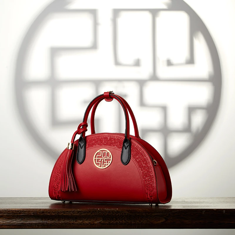 PMSIX новые винтажные сумки из коровьей кожи, китайский стиль, сумка на плечо, красная/черная вышивка, свадебные модные сумки-тоут P120024