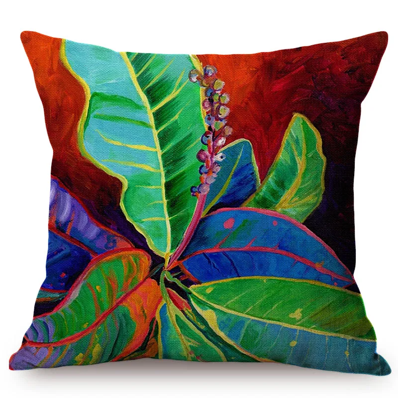 2019 Tropical Plants Leaf Watercolor oil Painting Cotton Linen Home Decoration Pillow Case Flowers Sofa Cushion Cover Car Pillow M073-5