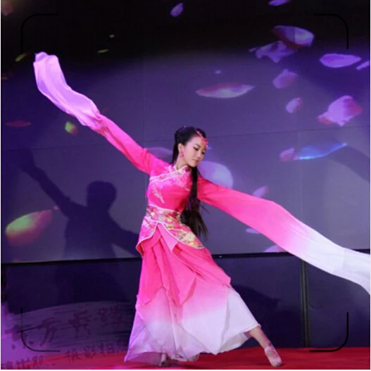woman pink long sleeves chinese classical dance costume blue water sleeves Girl hanfu princess