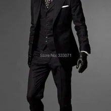 Портной сделанный черный полосатый тонкий подходит жениха смокинги Лучший мужской костюм Свадебные Мужские костюмы в деловом стиле Формальные(куртка+ брюки+ галстук+ жилет