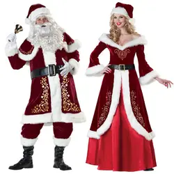 Взрослый костюм Санта-Клауса плюшевый костюм для папы маскарадная одежда Рождественский косплей реквизит мужские пальто брюки борода
