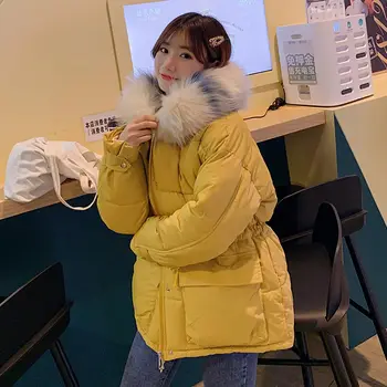 

Winter Jacket Women Parkas for Coat Fashion Female Down Jacket With a Hood Large Faux Fur Collar Coat 2019 Autumn Outwear Ladies