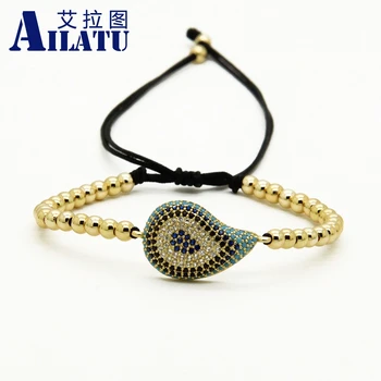 

Ailatu High Grade Jewelry Wholesale Micro Pave Black Cz Big Drop Water Evil Protection Macrame Lucky Bracelets