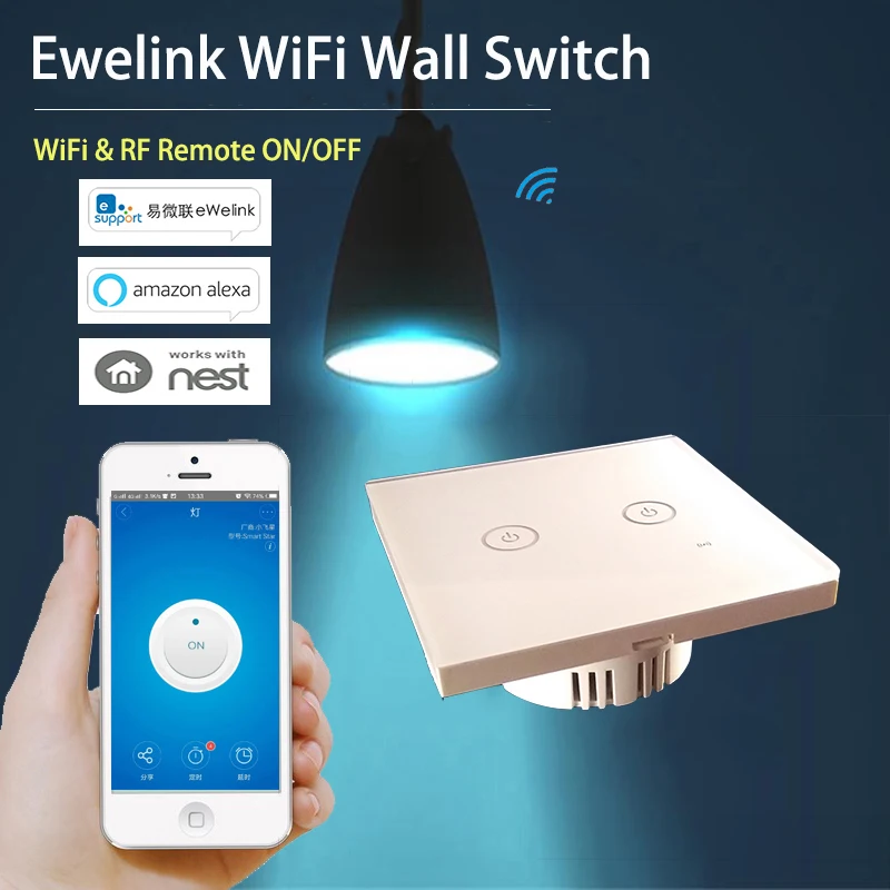 

Ewelink 2 Gang WiFi RF Wall Light Touch Switch Timer Panel 86 Type 85-250V IOS Andorid Phone Remote Smart Home Automation