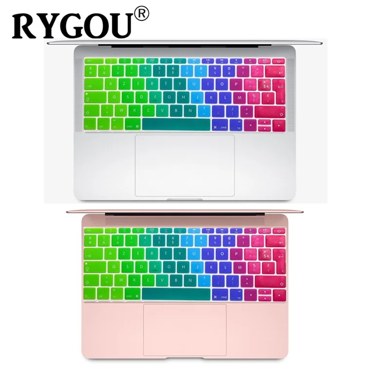 AZERTY французский ЕС/Великобритания ISO раскладка клавиатуры наклейки и силиконовая клавиатура бухта для Macbook 12, Macbook Pro 13 без сенсорной панели - Цвет: Rainbow