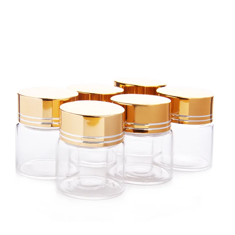 Download 60 x 20ml Clear Glass Bottle with Gold Screw Lid 37*40mm Quality Borosilicate Ink Refillable ...