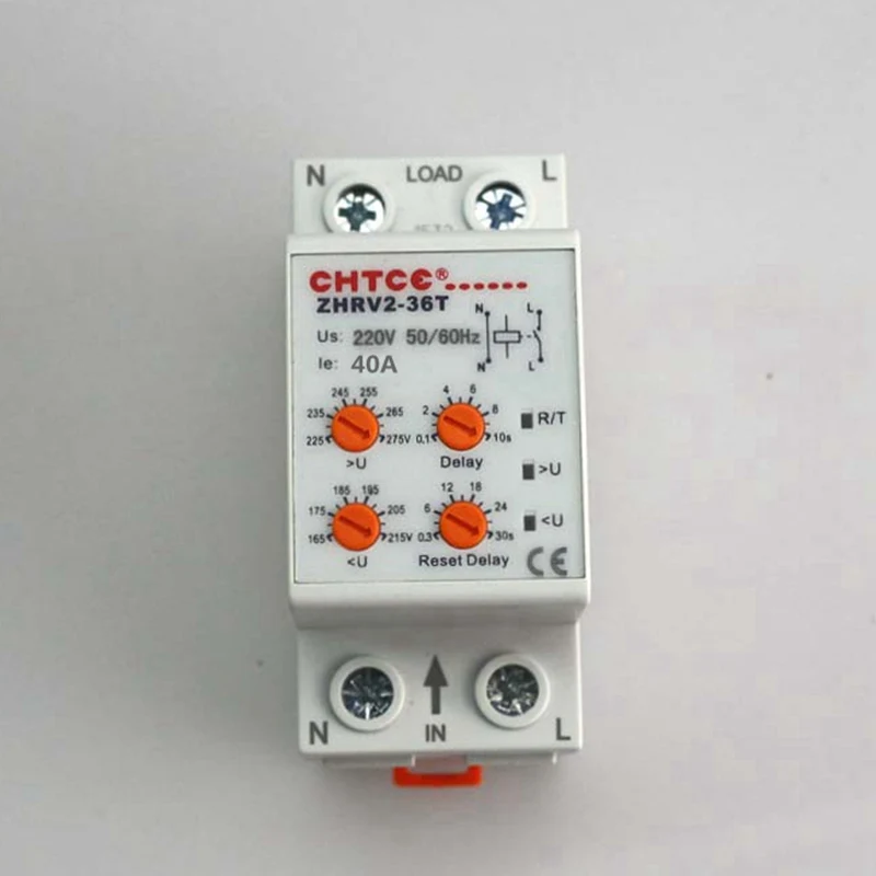 

40A AC 220V 50/60Hz Din Rail Household Self-resetting Over And Under Voltage Protection Relay ZPV36-T