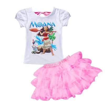Летние комплекты одежды для маленьких девочек костюм с героями мультфильма «Моана» футболка с Эльзой и Анной+ юбка, детская одежда для детей спортивные костюмы - Цвет: pink