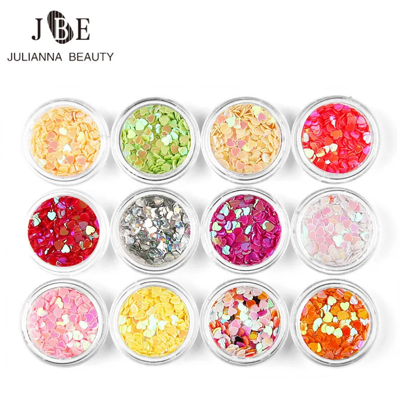 

12 Box/Set Holographic Stars Heart Design Nail Glitters Paillette Flakes Tinsel Nail Art Decoration Sequins For Manicure Sticker