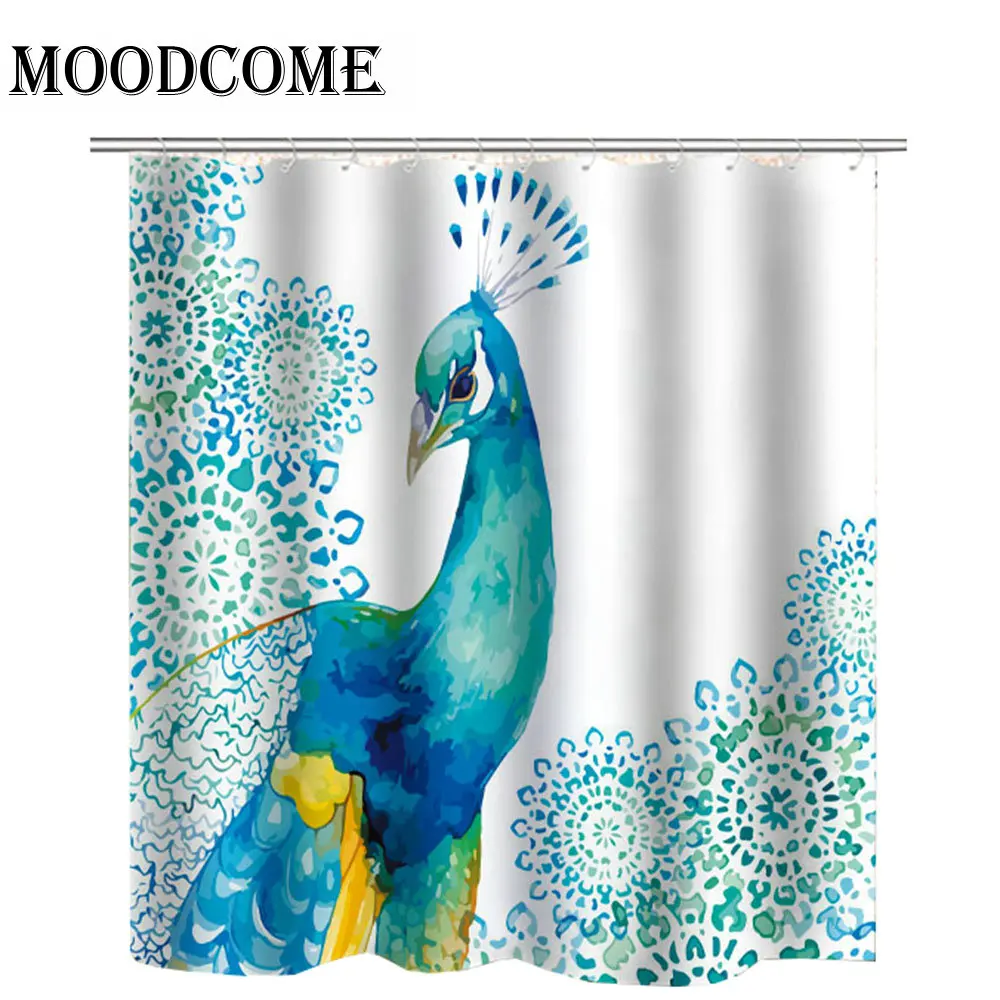 

blue peacock shower curtain fabric drop shipping polyester long bathroom shower curtain 200 cm