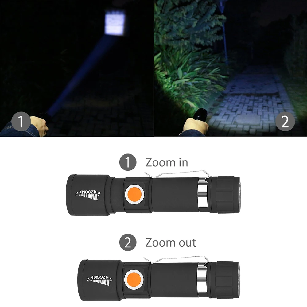 XPE Flashlight Torch 3 Modes USB Rechargeable LED Portable Lamp Zoomable Life Waterproof Flashlight Bike Camping Lanterna