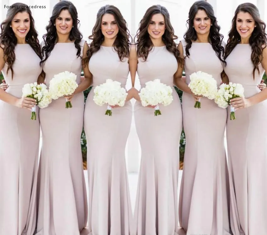 Simple Designed Summer Bridesmaid Dresses Mermaid Halter Neck Stretchy Long Wedding Guest Gowns Plus Size Maid of Honor Evening Wears BM0627 83 (2)