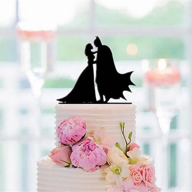 Акрил Бэтмен торт Топпер Бэтмен и невесты силуэт торт Топпер для Свадебные украшения Поставки