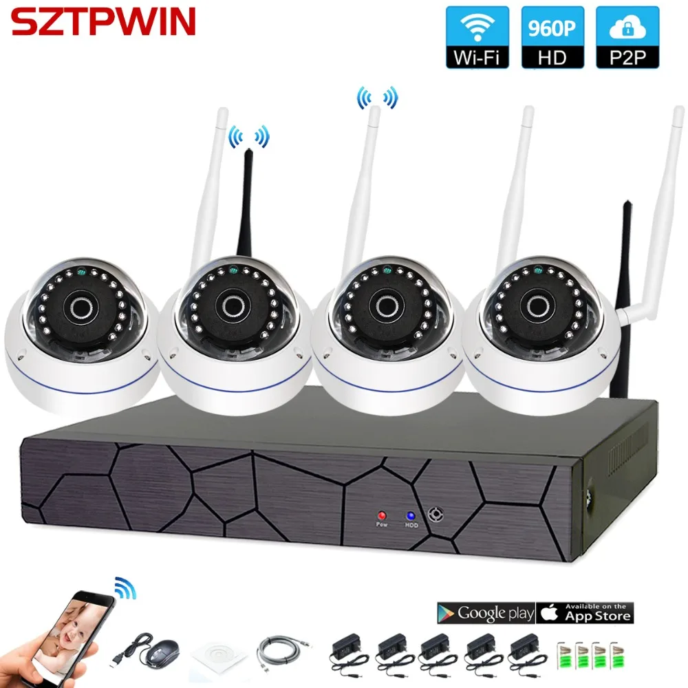 CCTV Системы 4CH Беспроводной 960 P NVR 4 шт. 1.3MP ИК Крытый P2P Wi Fi IP камера видеонаблюдения