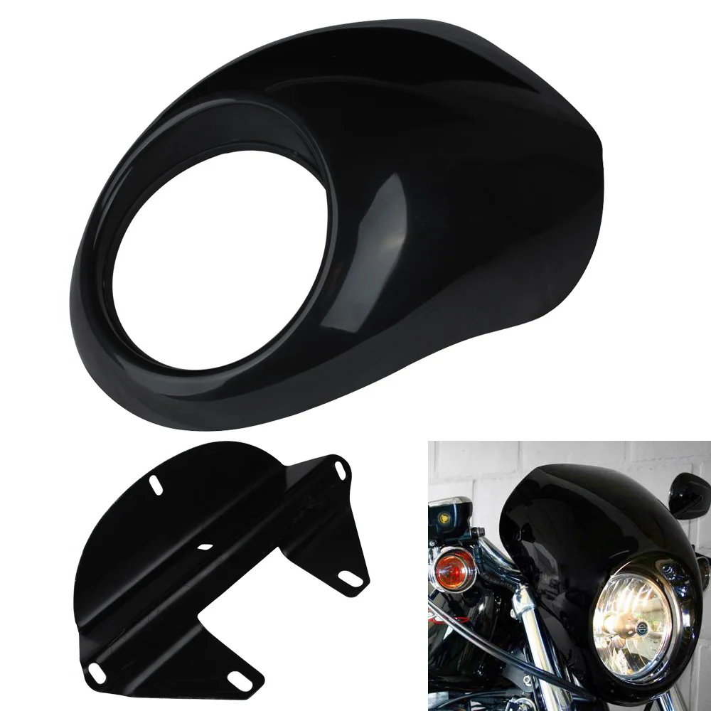 Gloss Black Motorcycle Headlight Fairing Cowl Head Light Lamp Mask