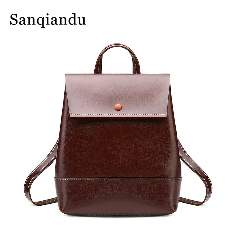

2019 New Ladies Backpack Genuine Leather Fashion Designer Women Smart Backpacks Rucksacks for Girls Preppy Style Shool Bag