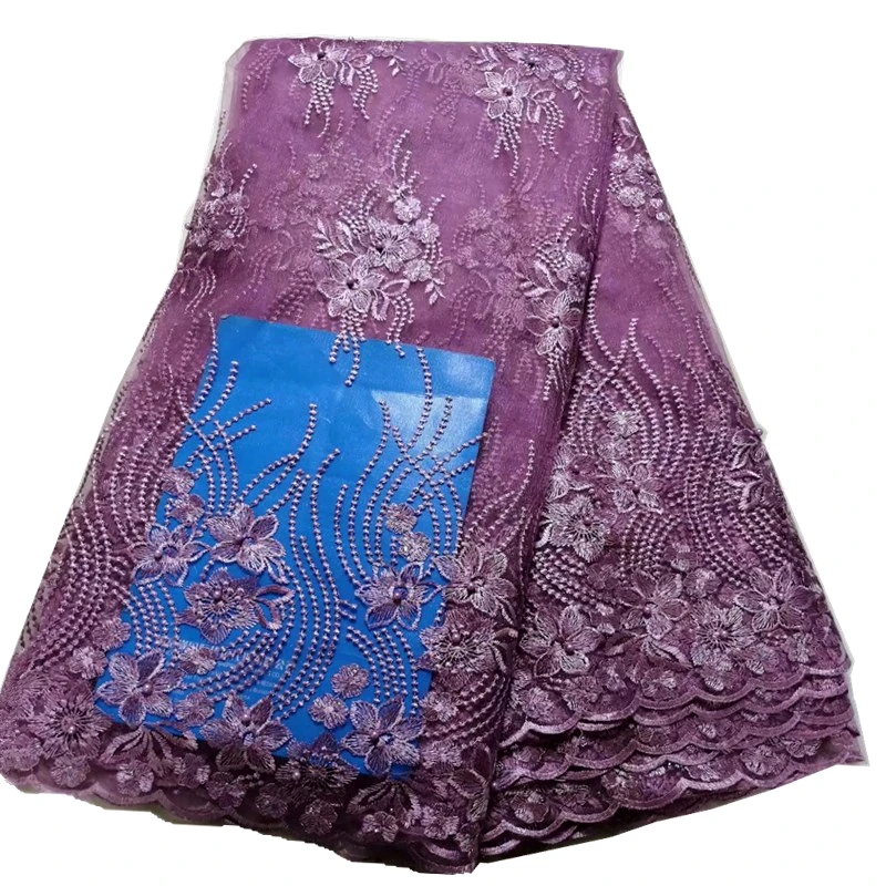 

Onion color African Lace Fabric 2019 latest beaded lace Embroidered french tulle lace fabrics with stones and beads for party