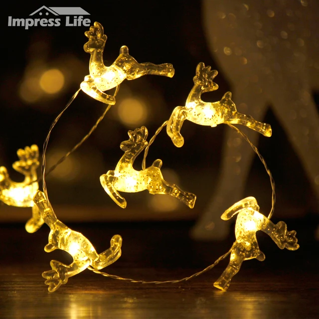 Reindeer String Lights,10ft 40 LED Elk Deer Trinkets Indoor Outdoor Home Party Bedroom Christmas
