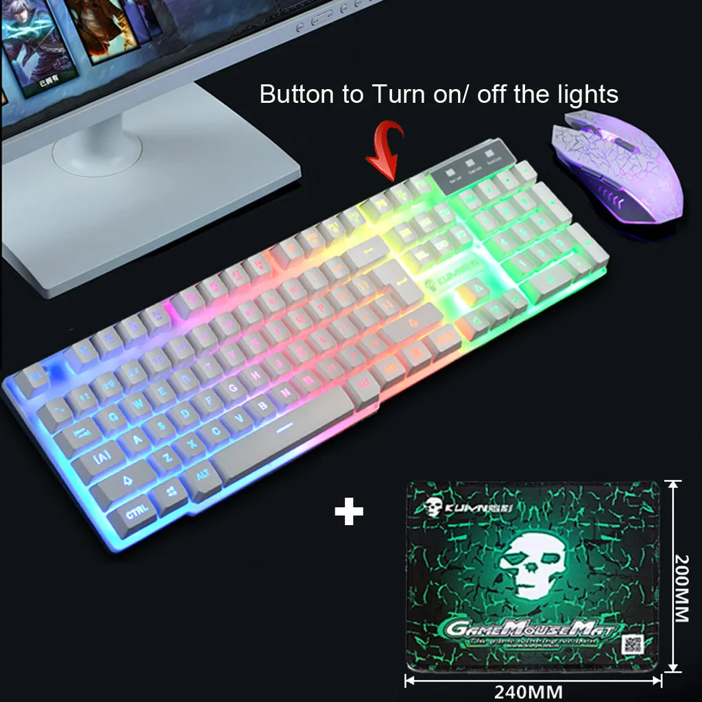

T6 Rainbow Gaming Keyboard PC Laptop Backlight Usb Ergonomic and Mouse Set 1#M