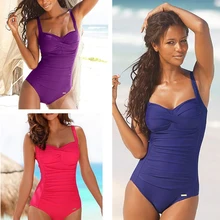 2019 um pedaço maiô feminino clássico do vintage maiô sliming push up terno de natação verão beachwear xxxl(China)