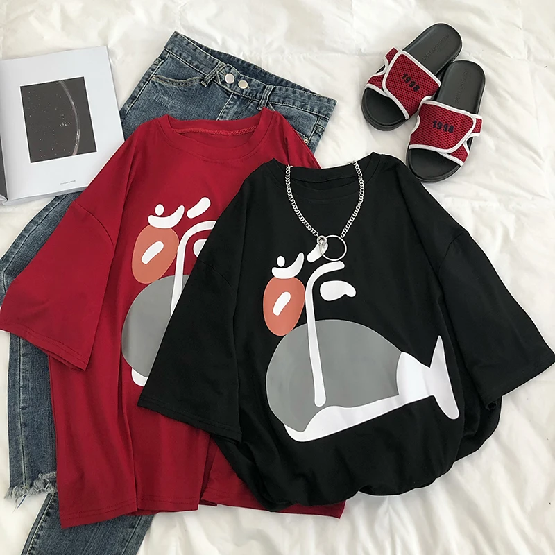 

Plus Size Whale Pattern Cute Casual Women Shirt Autumn Festivals Classics Comfort Tops SUmmer Harajuku Korean Clothes T shirt