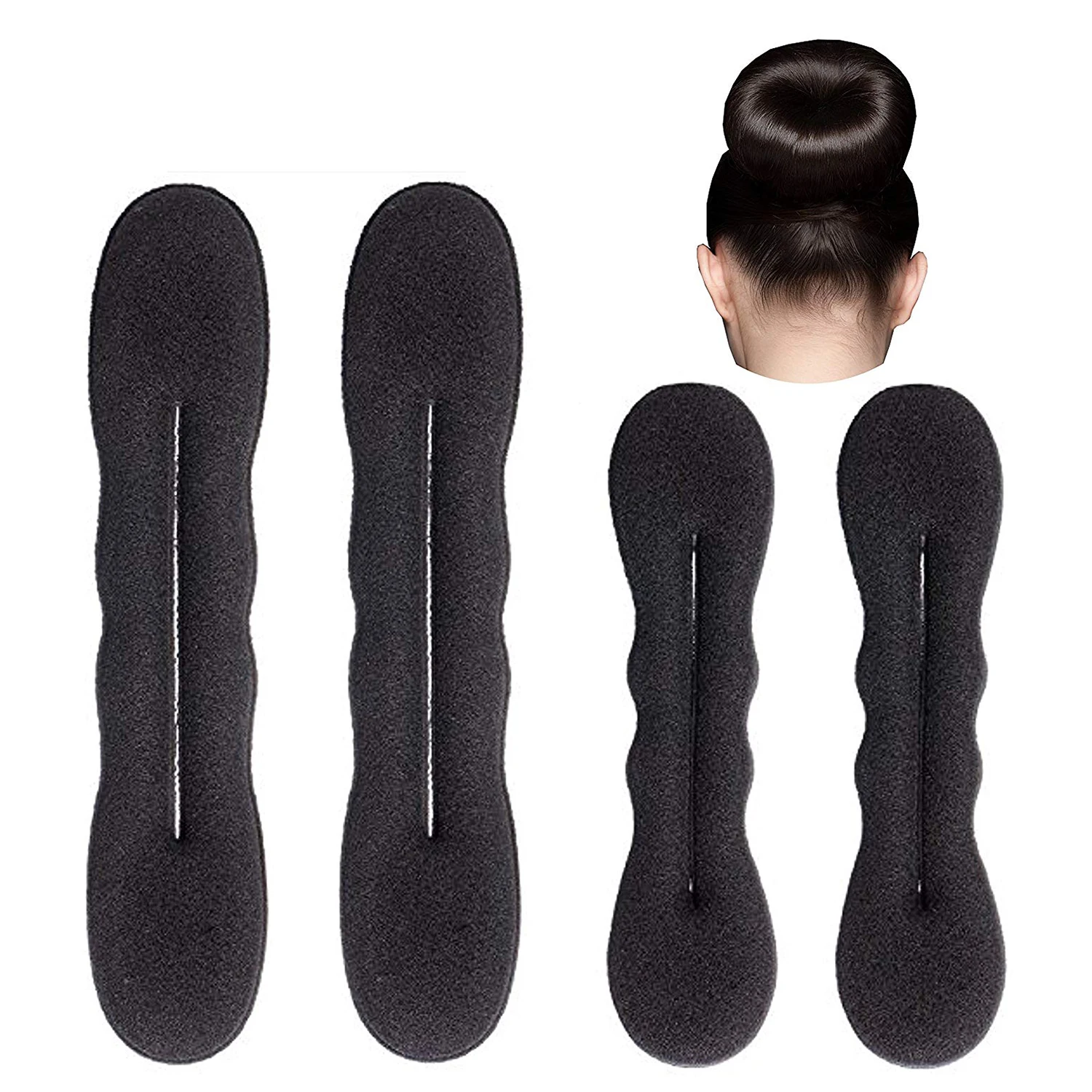 Magic Bun Maker (2 Small, 2 Large) Foam Sponge Bun Shaper Hair
