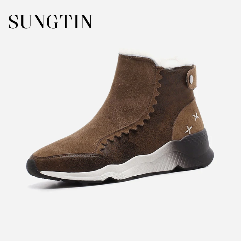 

Sungtin High Quality Cow Suede Wool Blend Warm Snow Boots Winter Plush Flat Short Women Ankle Boots Laides Booties Casual Shoes