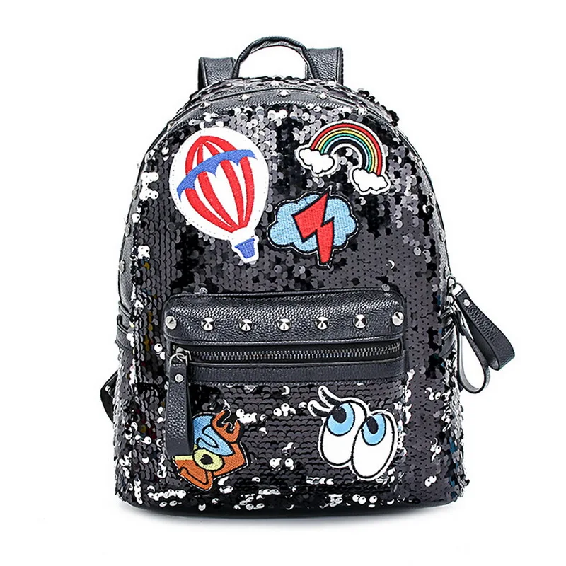 

Luxury Design Eyes Pattern Printing Backpack Children Graffiti Sequins School Bag with Rivets Girl Cool Shoulder School Backpack
