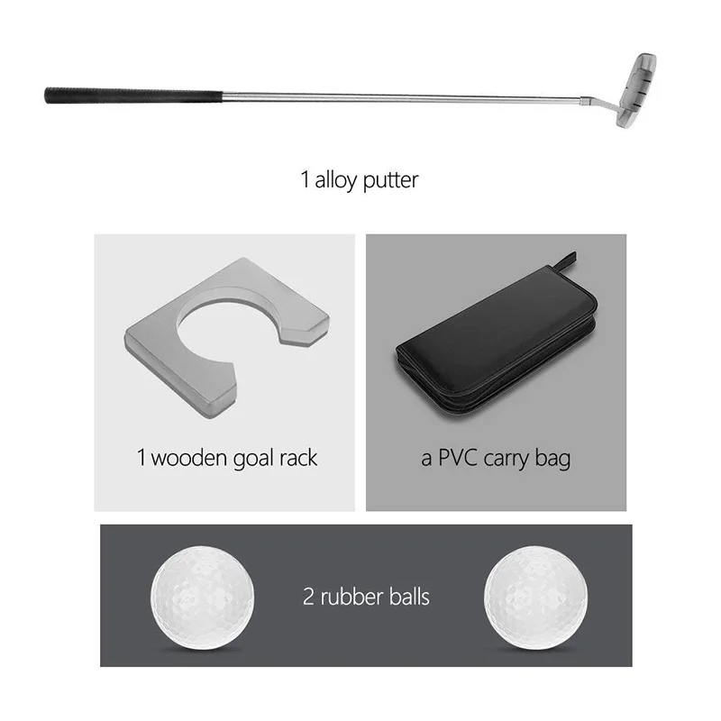 Portable Right Hand Golf Putter Kit Mini Indoor Golf Putting Practice Training Clubs Putter Kit With Goal Rack Balls & Bag