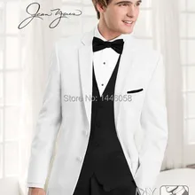 Белые свадебные костюмы для мужчин дизайн две кнопки жениха смокинги мужские свадебные костюмы жениха(куртка+ брюки+ жилет+ Бант
